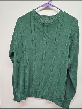 Oscar de la Renta Emerald Green Cable Crewneck Sweater